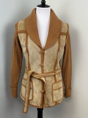 Vintage 70’s Suede Leather and Knit Patchwork Jacket Small